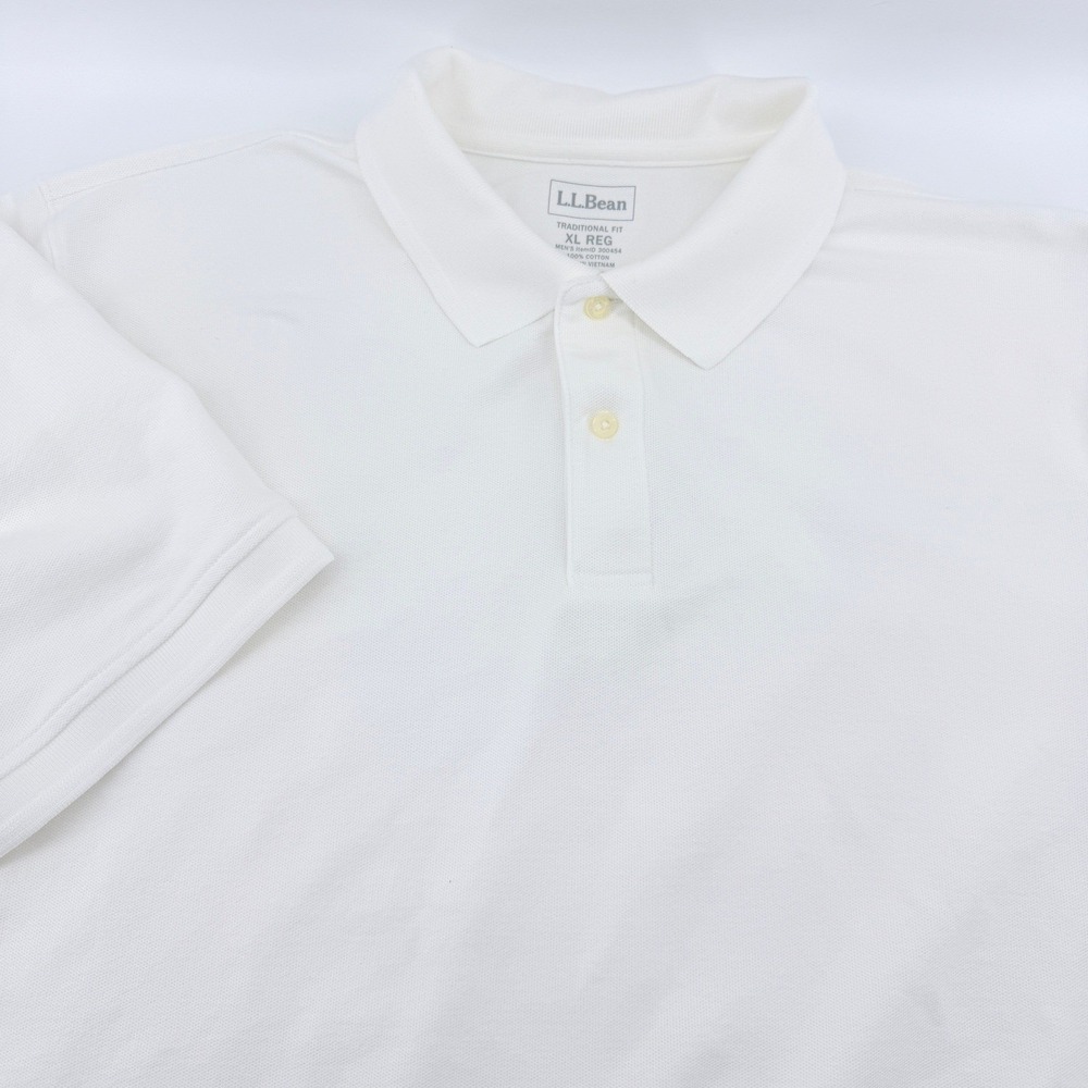 LL Bean Polo Shirt Men XL White Pique Cotton Short Sleeve Traditional Fit 300454